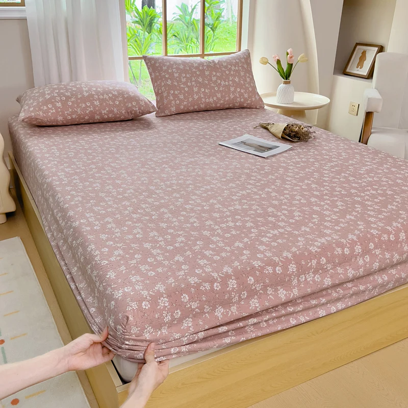 Queen Size Fitted Bed Sheet Flower Printed Bed Sheet Sets King Size High Quality Single Bed Linen Skin-friendly Soft 침대패드
