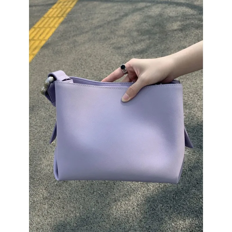 Sense of Advanced Purple Soft Leather Crossbody Bag Female New Style Minority Commuting Handbag All-match Shoulder Bag