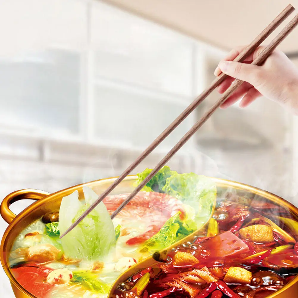 2Pairs Chinese Wooden Cooking Chopsticks Extra Long for Hot Pot Frying Steaming Noodles Barbecue Long Reusable Chopsticks