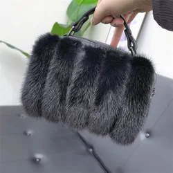 Fashion Trending Winter Fuzzy Fur Handbags Real Mink Fur Clutch Bags For Women