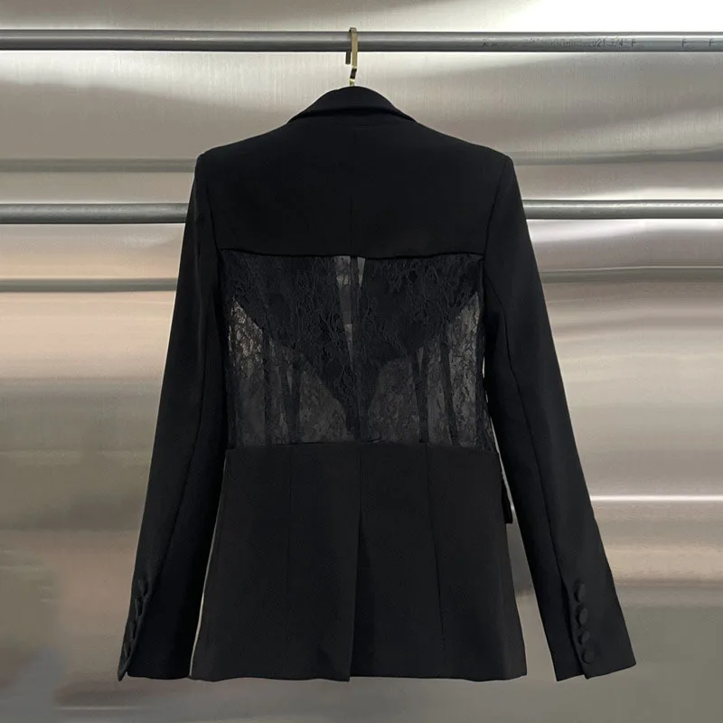 ANJY 2026 Spring Autumn New Women European Fashion Elegant Casual Blazers Hot Girl Personality Lace Patchwork Suit Jacket A19154
