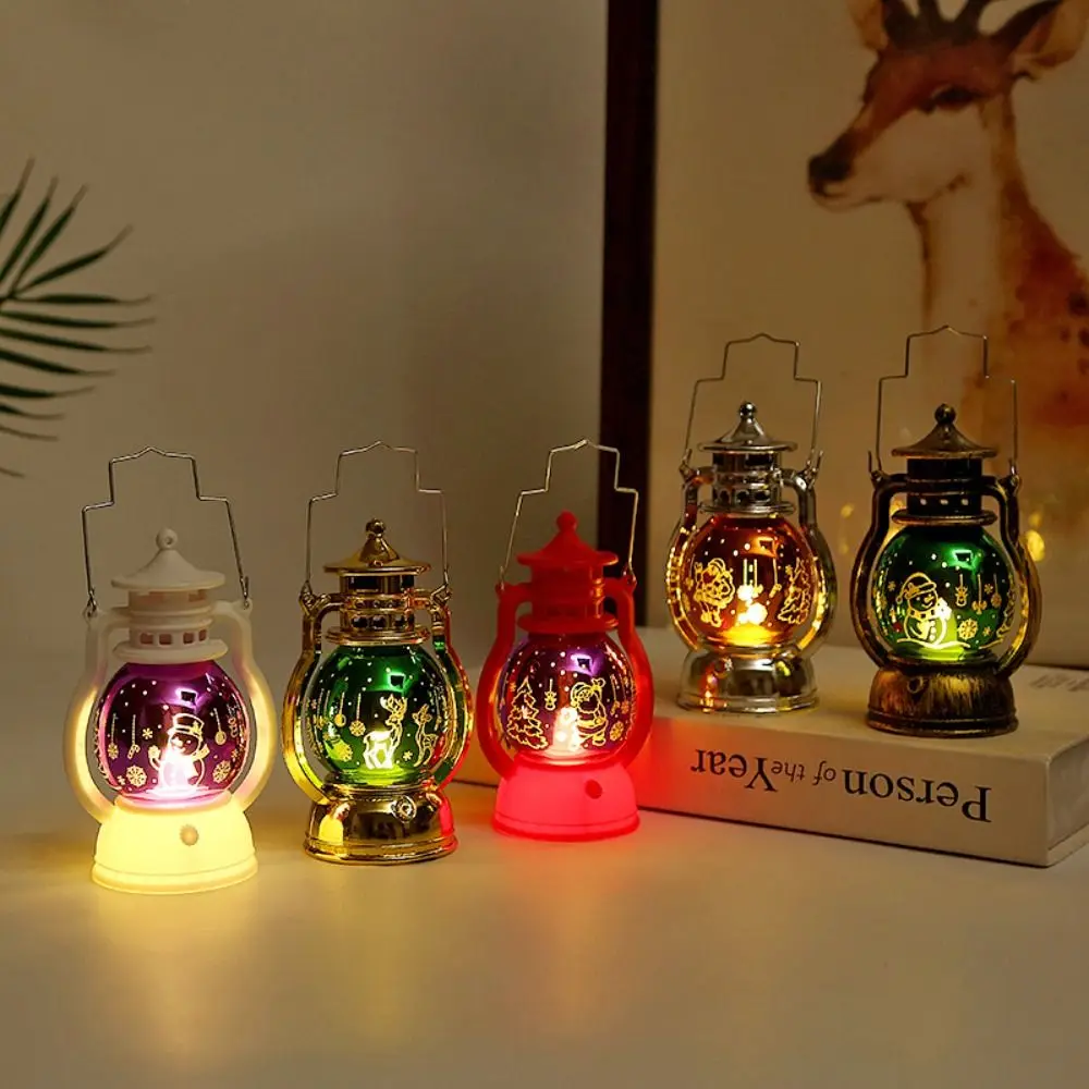 Retro Laser Christmas LED Lantern Luminous Portable Santa Claus Carrying Lights Plastic Exquisite Merry Christmas Decor