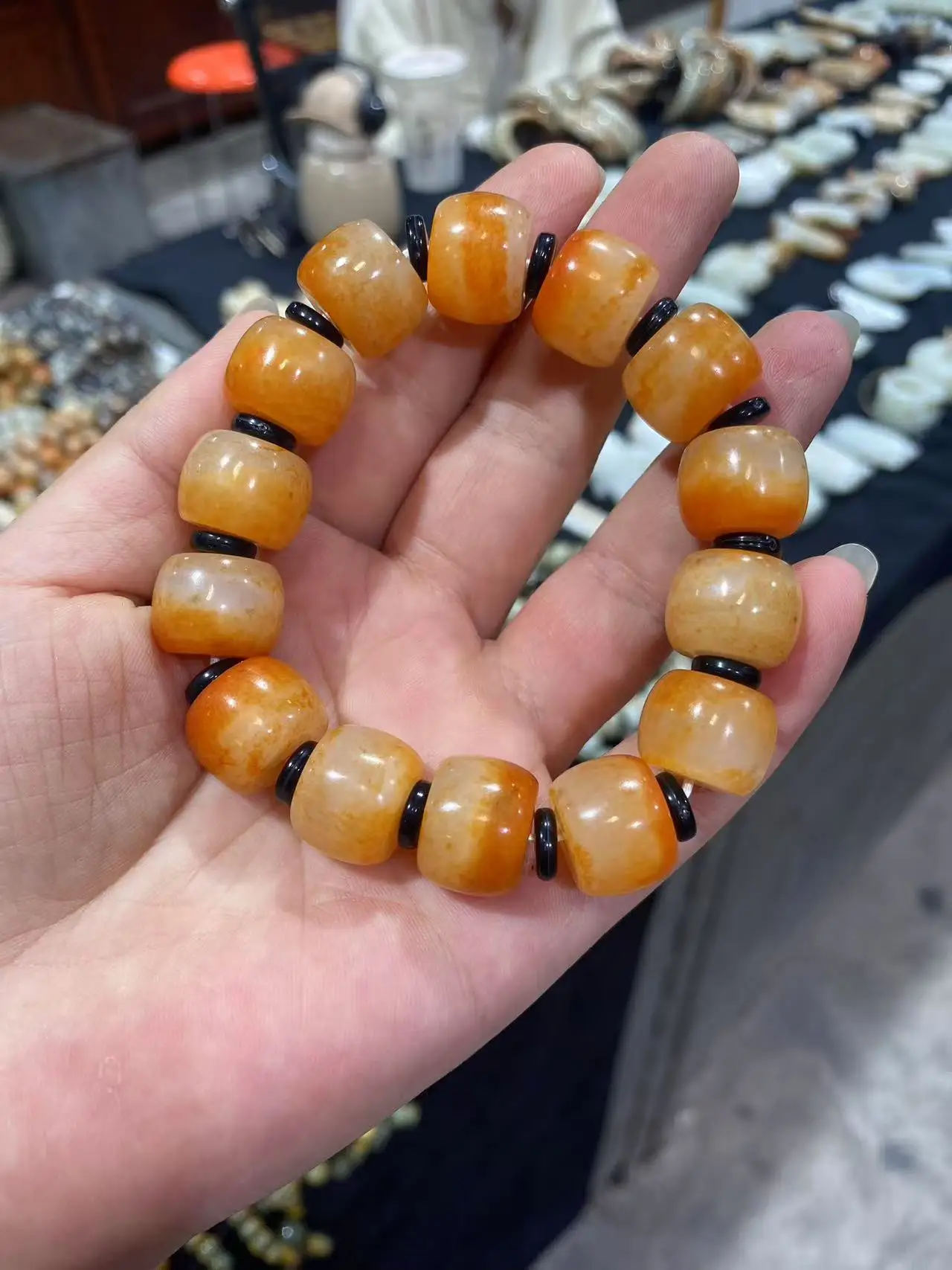 

Natural Hetian jade hand string exquisite yellow Nephrite Bracelet hand carving Bead Bracelet Boutique Jewelry Add certificate