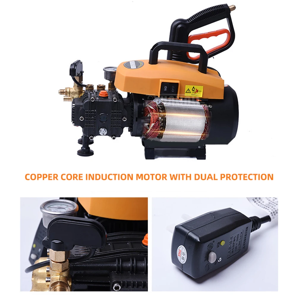 Portable Pressure Washer Home Car Washer, 1-8 MPA, 1800W, 10L/min, Plunger Copper Pump, Car Washing Machine view 3