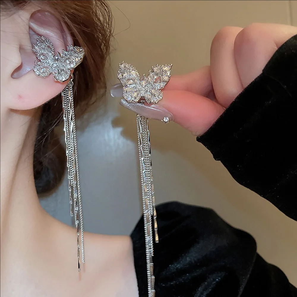 

Super Ethereal Zircon Butterfly Tassels Ear Bone Clips Fashionable and Sweet Light luxury Niche Jewelry For Women