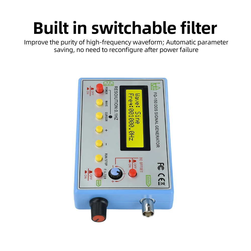 FG-150 DDS High-Precision Frequency Signal Generator 0.1HZ-500KHZ Signal Source Module 15 Waveforms/Adjustable Duty Cycle