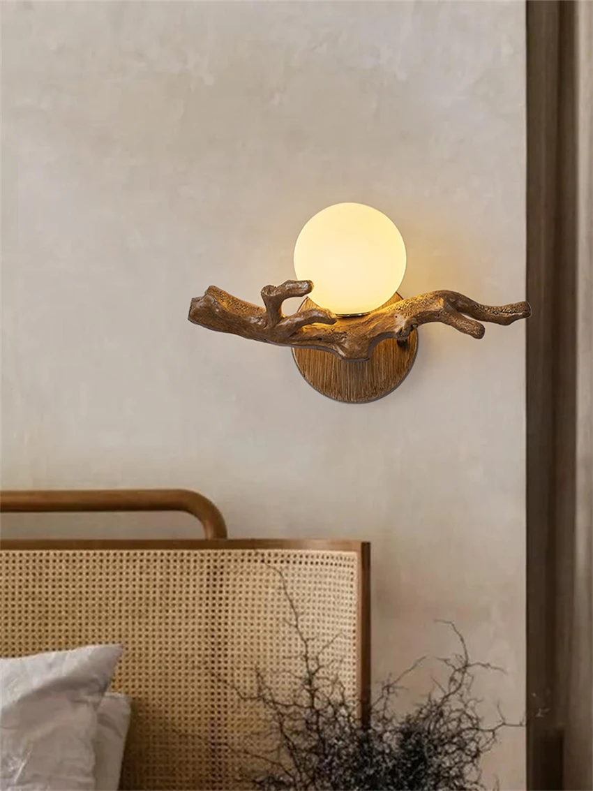 

Wabi-sabi resin antler wall lamps Chinese Zen bedroom bedside balcony lamp corridor staircase retro wall sconces lights lighting