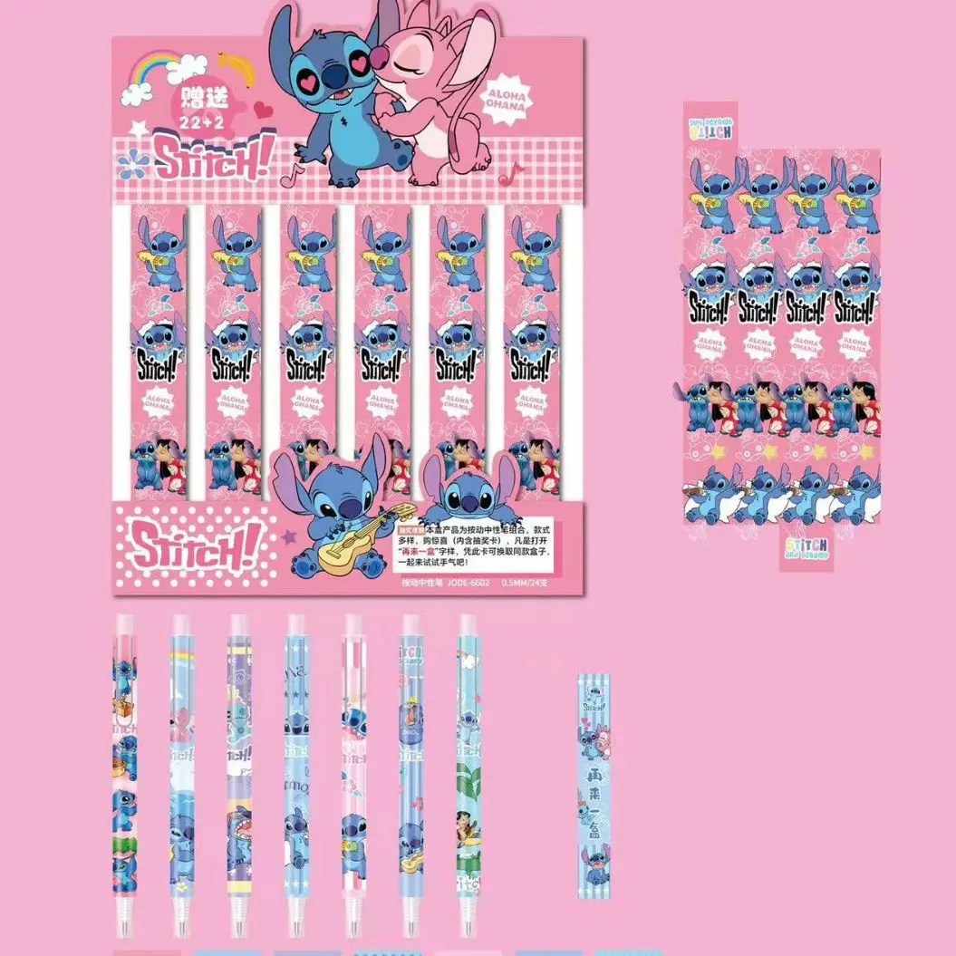 Disney-Stylo gel Stitch Anime Figure pour enfants, 0.5mm, étudiant, bureau, écriture, signature, papeterie, enfants, cadeau de Noël