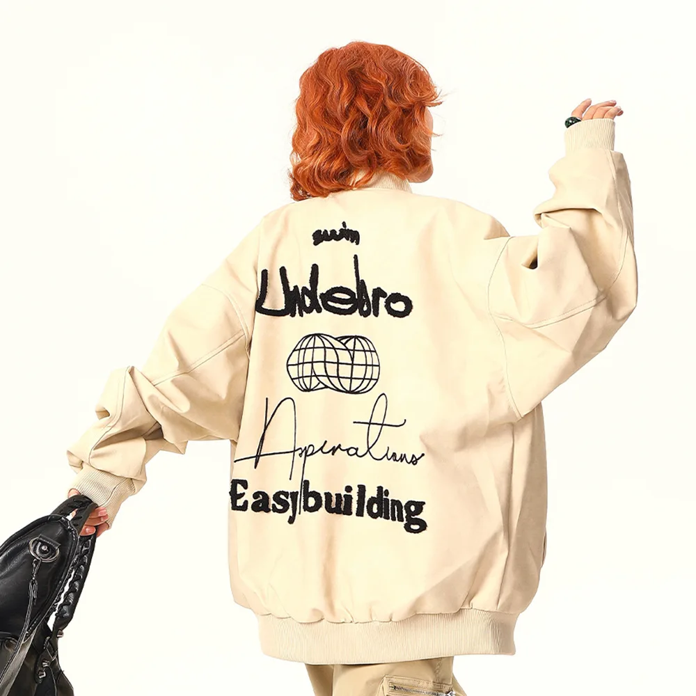 

Heavy embroidered letter motorcycle leather jacket men's autumn and winter street style punk PU leather jacket baseball jacket