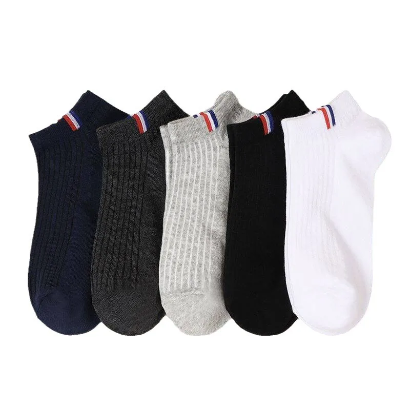 5 Pairs Thin Boat Socks Summer Blending Plain Color Mens Casual Breathable Sweat Absorbing Calibration