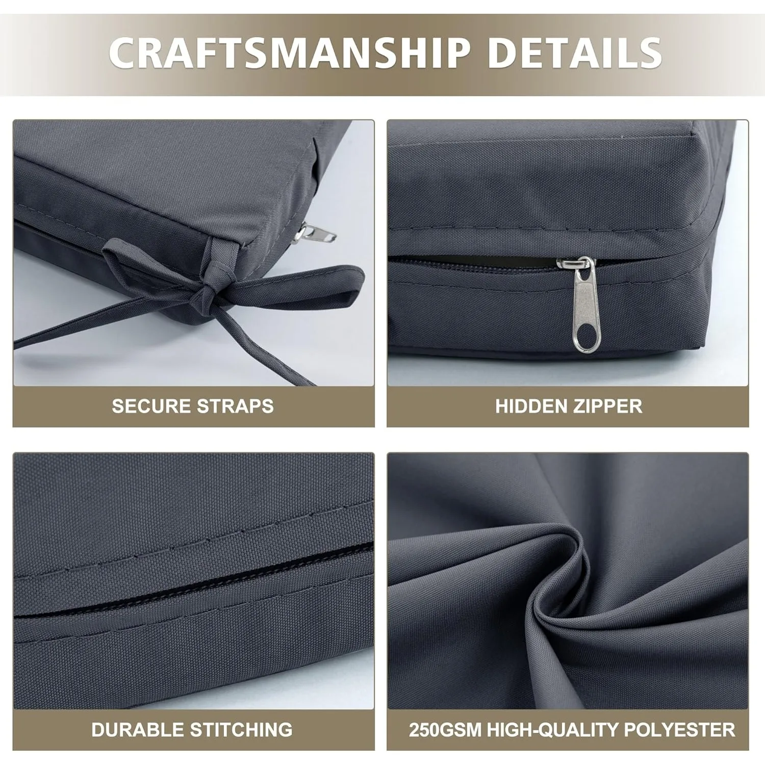 Coussin d'extérieur 24x24 pouces, adapté aux meubles de terrasse, coussin de canapé/canapé gris foncé remplaçable