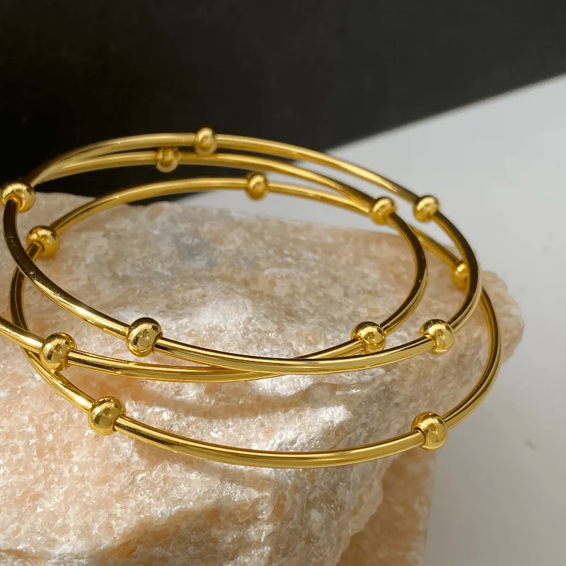Gold Color Beaded Bangle Bracelet for Women Simple Thin Metal Bangles Stackable Bracelet Daily Wear Fashion Jewelry Gift