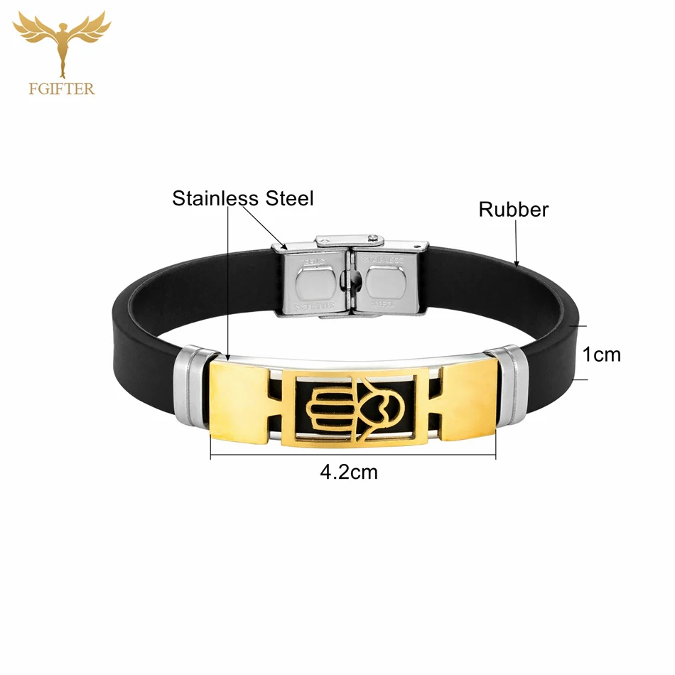 Hamsa Pulseiras para homens e mulheres, acessórios de aço inoxidável, bracelete preto, punho de borracha macia, etnia turca, jóias de mão