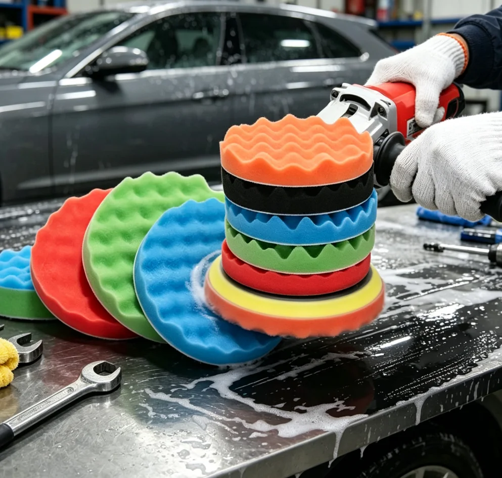 

5Pcs 5"6" 7" 150/180mm Buffing Polishing Sponge Pads Kit Car Polisher Soft Wave Foam Waffle Pad Car Wash Cleaning Detailing Tool