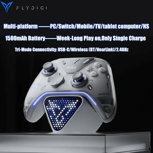 Flydigi apex 5 controlador gamepad inalámbrico gamepad para pc/Switch/teléfono/TV/tableta, base de carga con pantalla RGB fresca