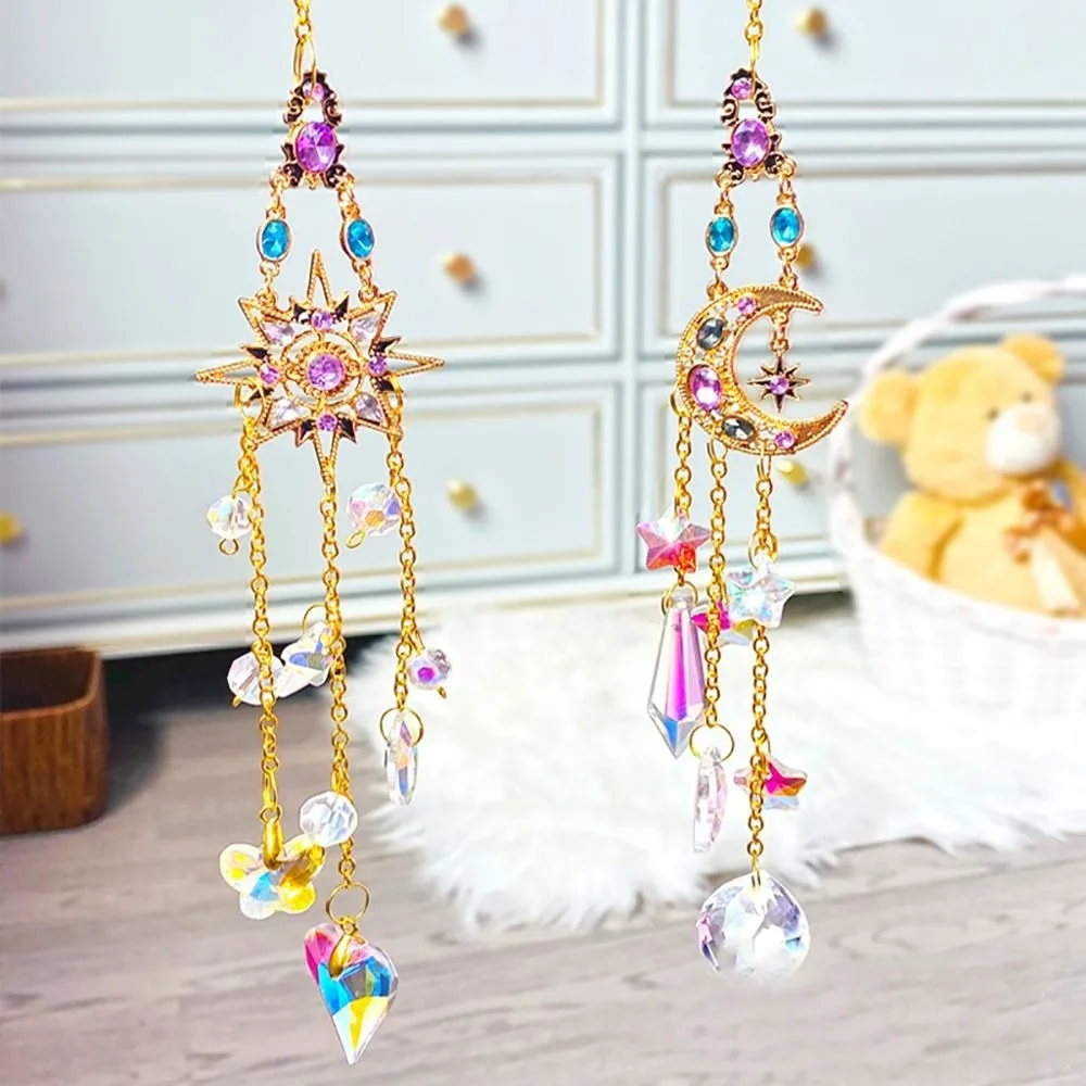 Ornaments Crystal Pendant Sun Catcher Glass Moon Sun Rainbow Maker Colourful Hanging Decorations Sunlight Catcher Garden