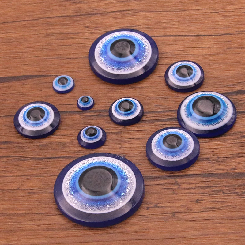 40szt 6-30mm 10 Rozmiar Niebieskie półokrągłe koraliki dystansowe Koraliki Evil Eye Koraliki z żywicy z płaskim tyłem do wyrobu biżuterii