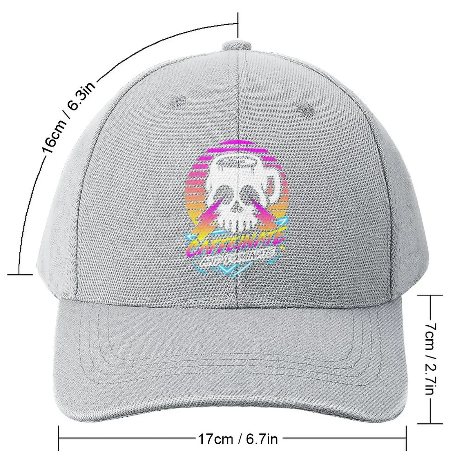 Caffeinate And Dominate (Skull Mug) Retro Neon Synthwave 80s 90s Baseball Cap Golf Ball Cap Cap For Women Men'S