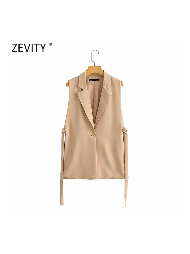 Zevity Women 2021 Fashion Solid Side Split One-Button Vest Vintage Female Sleeveless Outerwear Suit Chic Outwear Waistcoat CT734