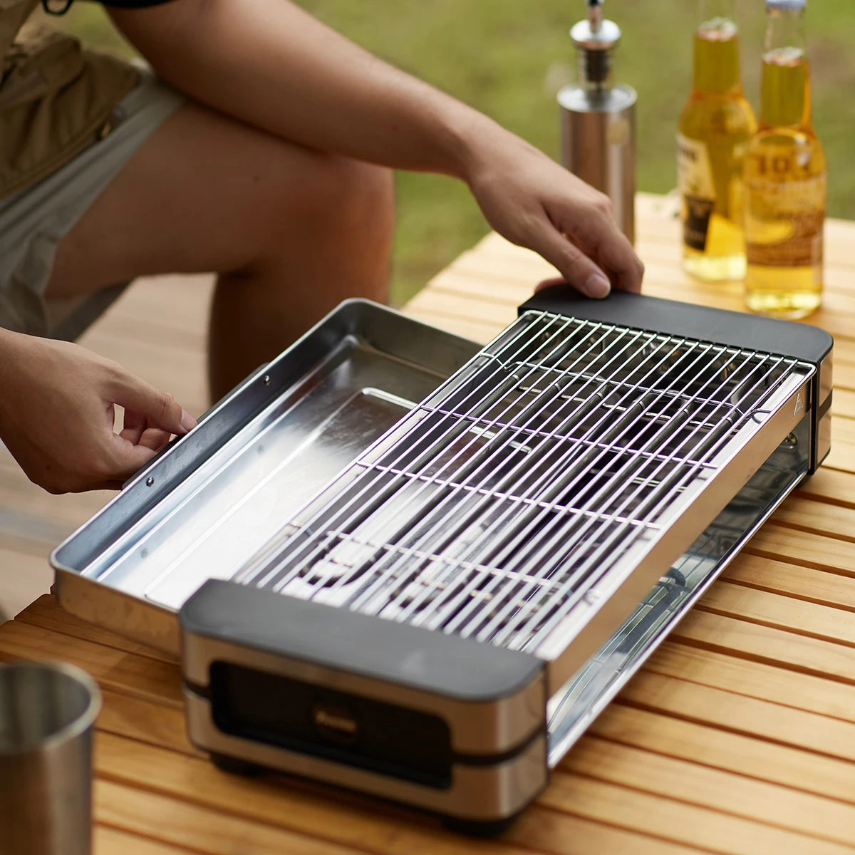 Stylish AMERZIS Stainless Steel Electric Grill for Indoor and Outdoor Use, 110-130V American Plug with Temperature Control and Removable Surface Brush, Ideal for Cooking Steaks and Vegetables image 7