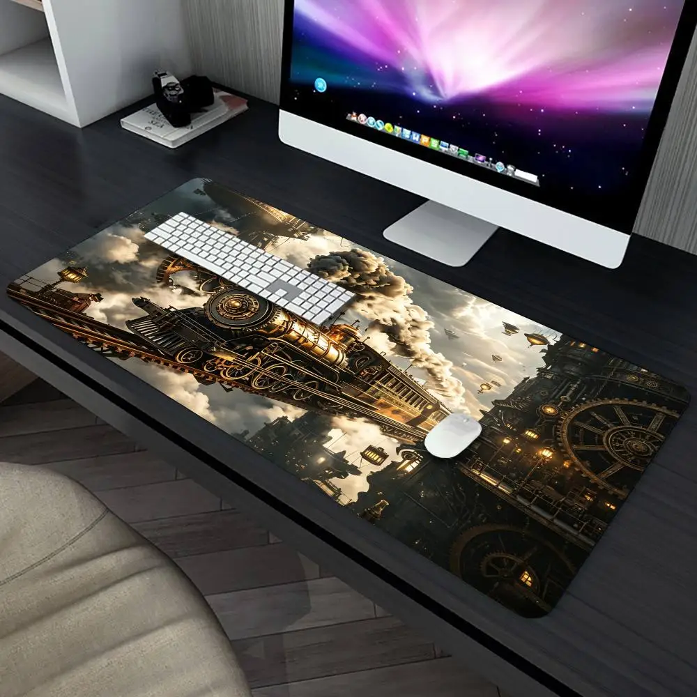 XXL Steampunk Sky Train Large Desk Mouse Pad Extended Gaming Mousepad Non-Slip Rubber Base For Keyboard Desktop