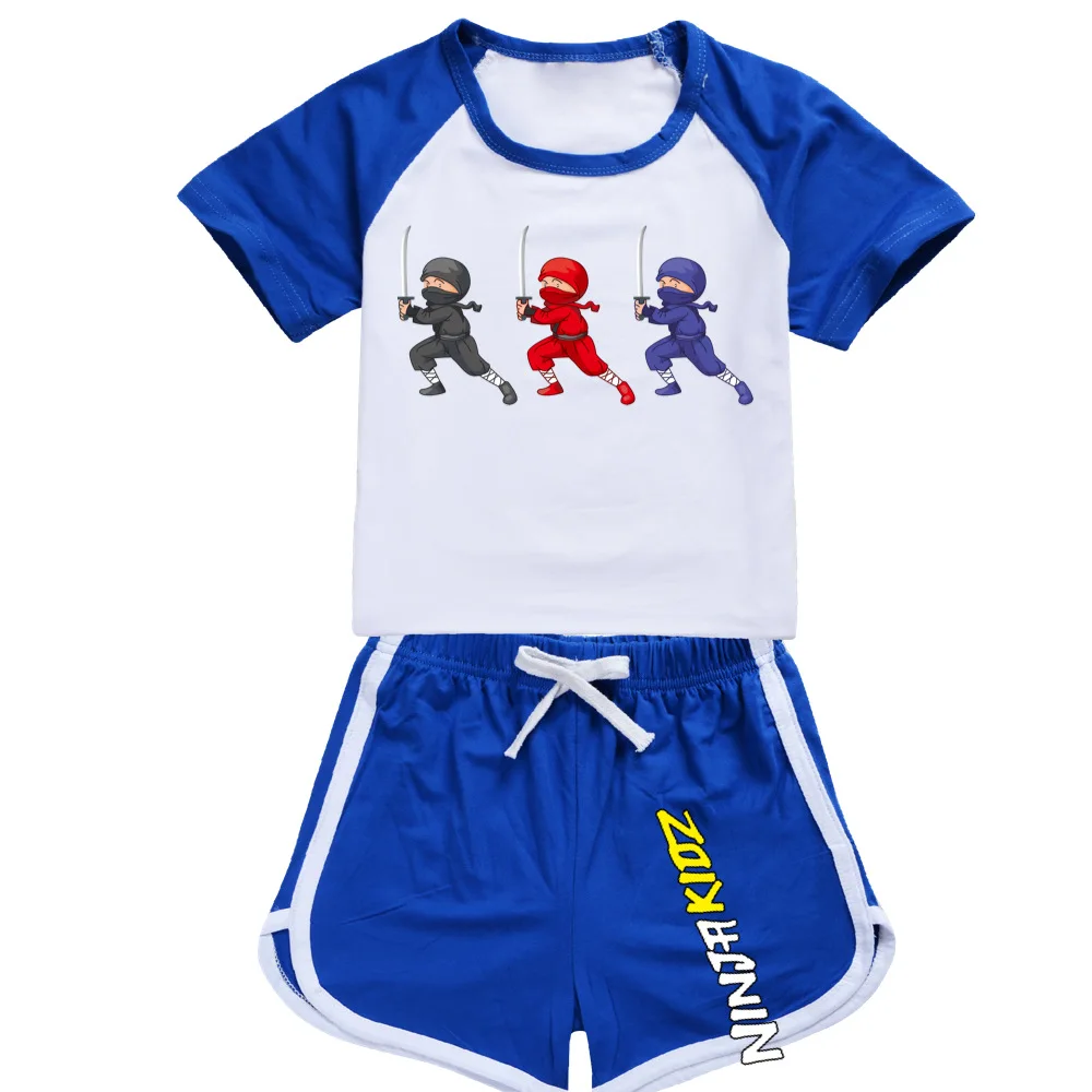 NINJA KIDZ Children Short-Sleeved Pajamas Set Summer Boys Girls Cartoon Casual Cotton Tshirt Top+Pants Sports Outfits image 5