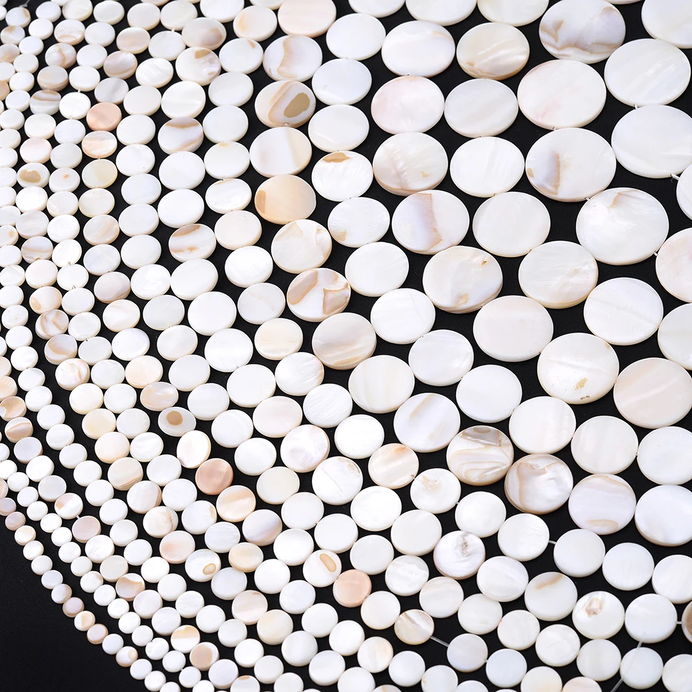 Natural White Shell Beads For Jewelry Making Round Flat Mother of Pearl Shell Beads Diy Bracelet Necklace Accessories 6-30MM