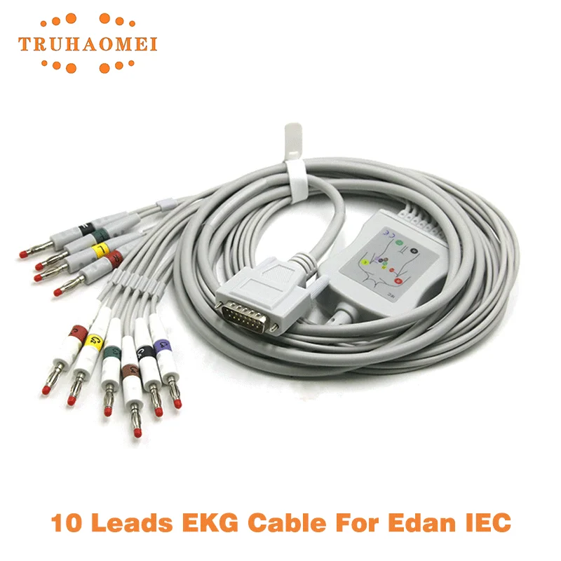 Cable ECG EKG de 10 derivaciones para Edan SE-1/SE-3/SE-12/SE-601/SE-601A tipo Banana resistencia 10K DB15 Pin estándar AHA o IEC