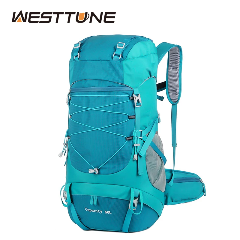 WESTTUNE Mochila de senderismo de 50L con cubierta para la lluvia Bolsa de montañismo multifuncional Mochila al aire libre para viajes Trekking Camping