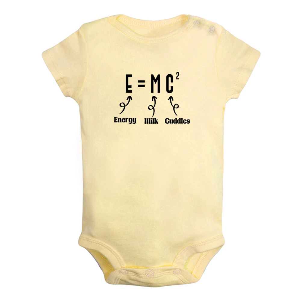 E=MC2 Energy Milk Cuddles Fun Graphic Baby Bodysuit Cute Boys Girls Rompers Infant Short Sleeves Jumpsuit Newborn Soft Clothes