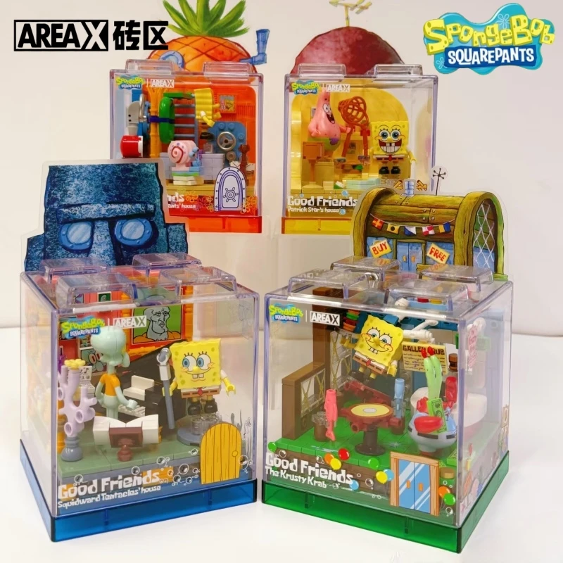 

Серия Губка Боб, коробка с строительными блоками, звезда Патрика, кристальный краб, щупальца кальмара, модель комнаты, собранная игрушка, украшения, подарок