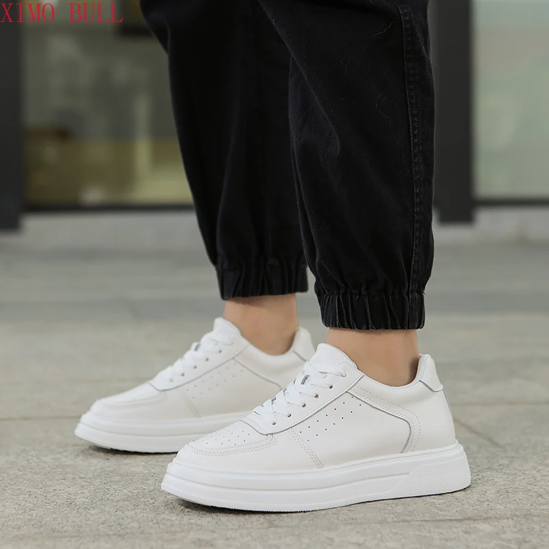 New Height Increasing Shoes for Men 10cm Invisible Elevator Sneakers White Leathe Sport Zapatillas De Hombre Big Size 7CM/9/11