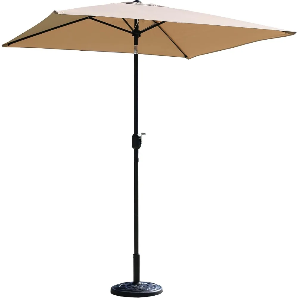 Furniture 6.5 Ft Square Market/Patio Umbrella with Base, perfect for Garden, Lawn,Deck,Backyard and Pool （Tan