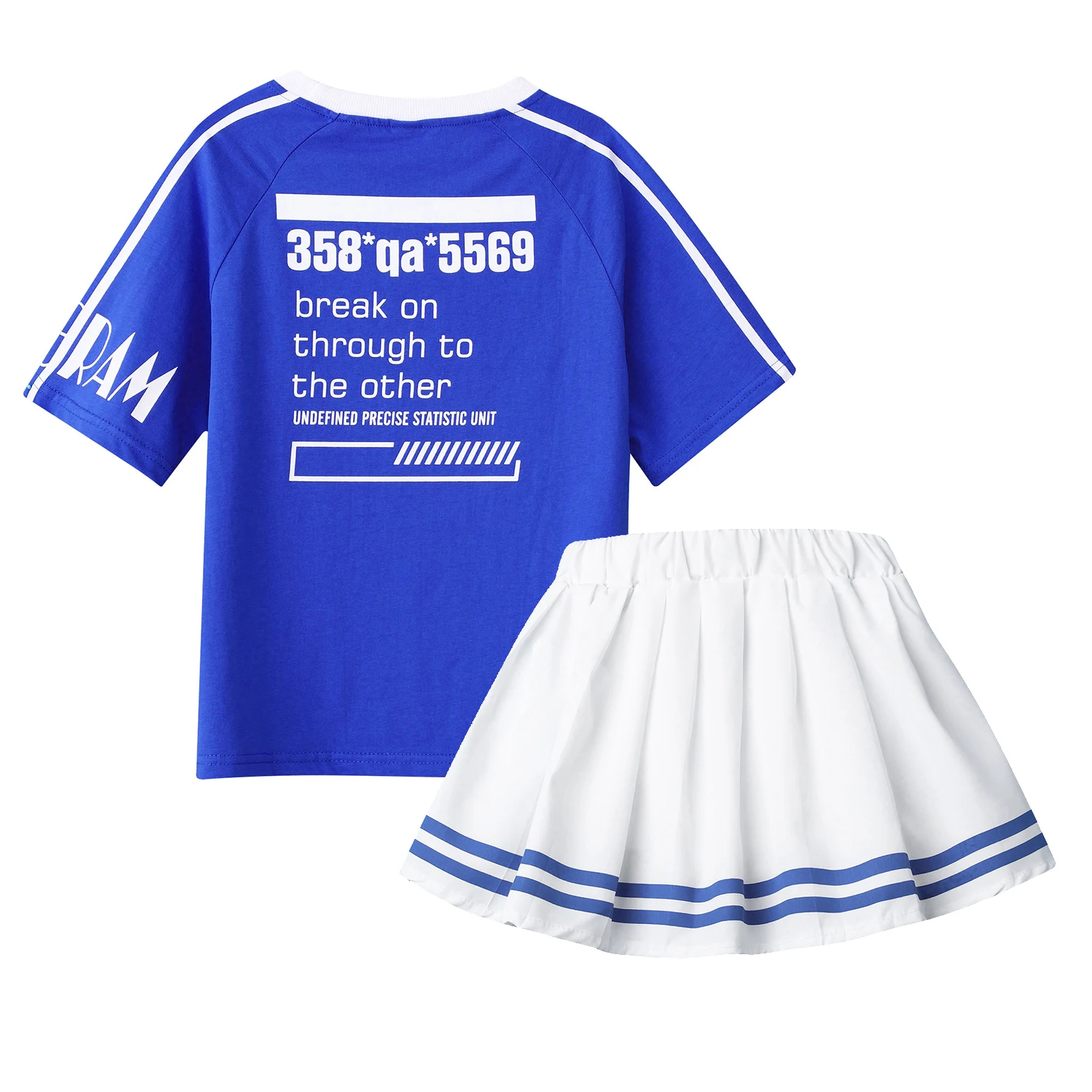 2Pcs Kids Girls Tracksuit Set Cheerleading Uniform Cotton T-shirt Top+Pleated Skirt Outfit for Hip Hop Dance Performance Clothes