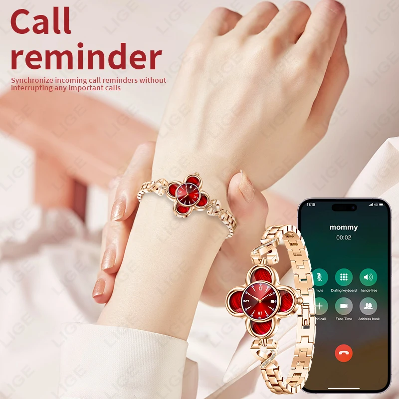 

LIGE Women Health Smart Bracelets Blood Oxygen Heart Rate Sleep Monitor Call Reminder Alarm Clock Luxury Ladies Smartwatch