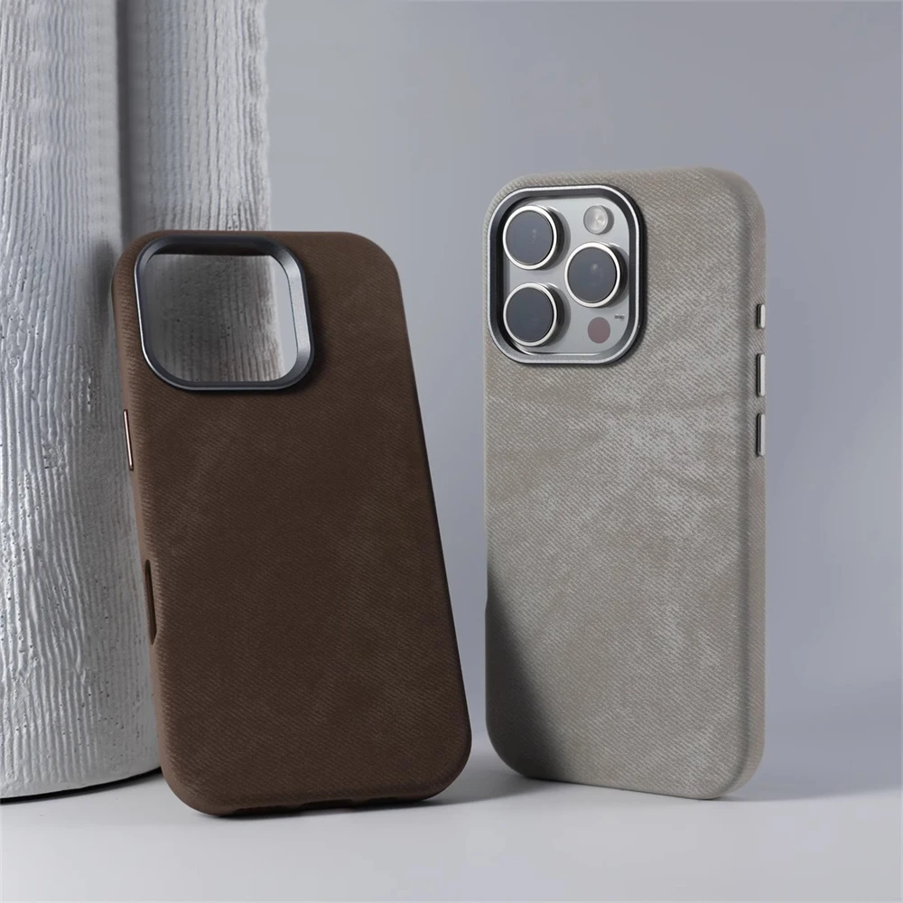 Metal Lens Flannel Fiber Magnetic Shockproof Leather Case For iPhone 17 Air 16 15 14 13 12 Pro Max Magsafe Wireless Charge Cover