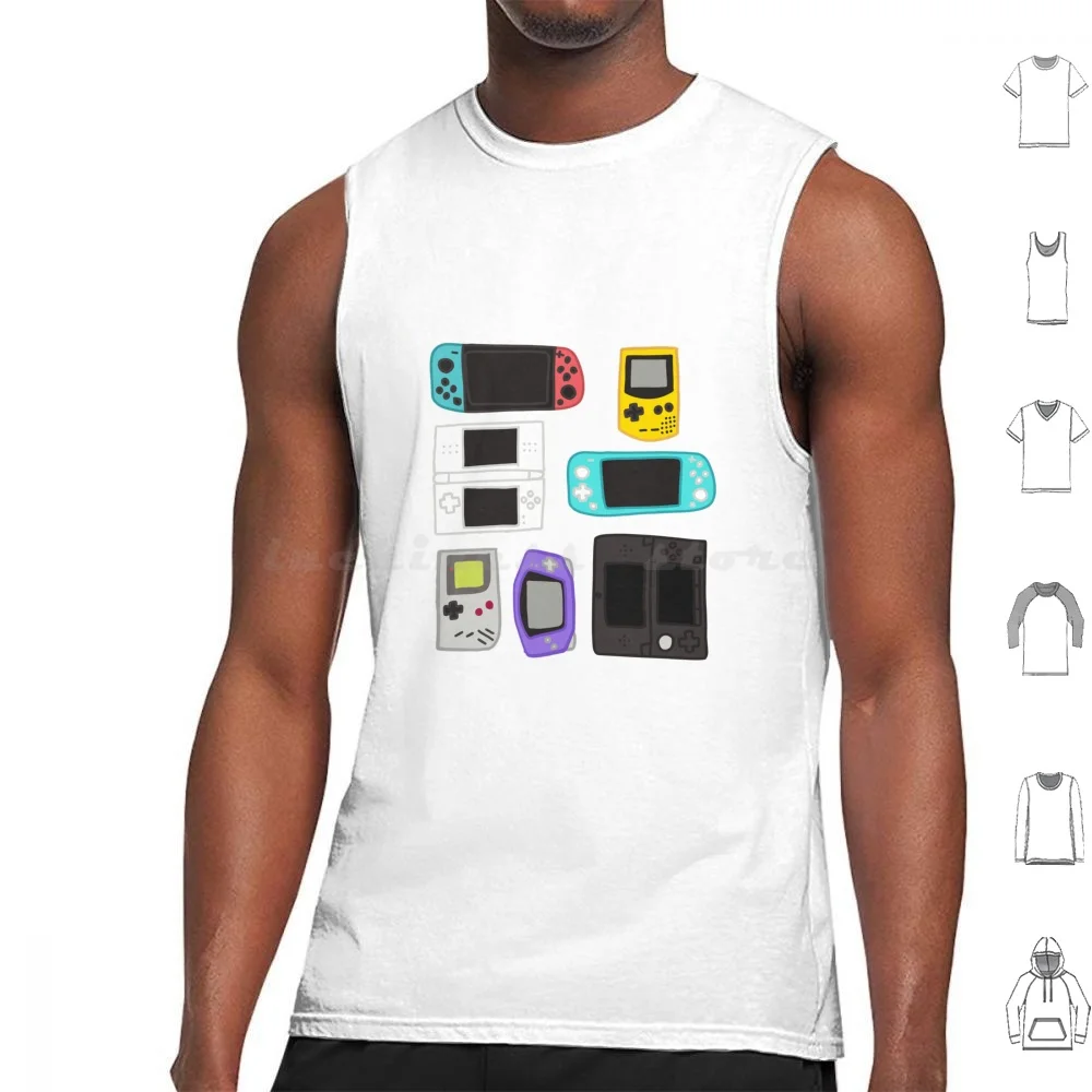 Handhelds All Over Doodle Print Tank Tops Print Cotton Pastel Cute Colorful Retro Gaming Luigi Link Game Boy Console 3ds