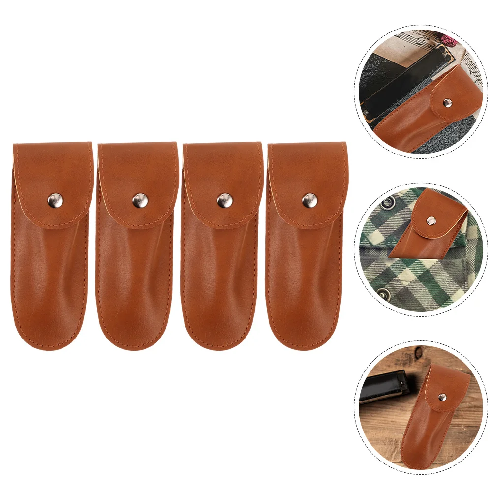 

4 Pcs Harmonica Pouch Storage Portable Pu Holder for Guitar Case Multiple Harmonicas