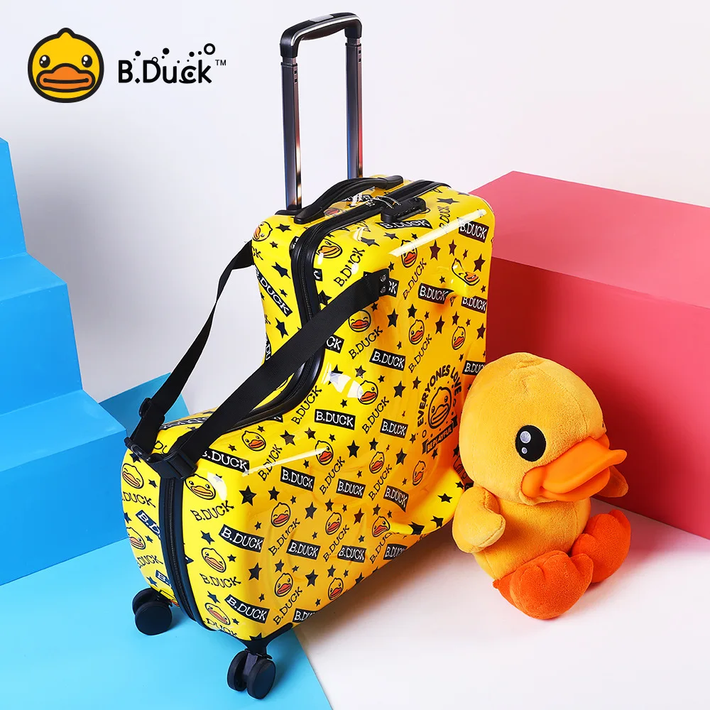 20/24 inch cartoon luggage with wheels little yellow duck cycling trolley case kid gift suitcase children\'s lightweight luggage