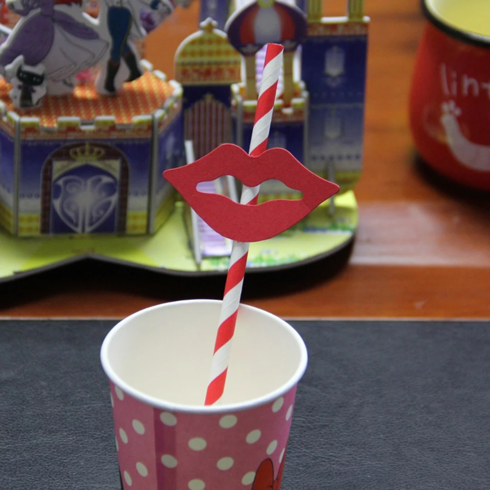 

10 Pcs Red Lip Straw Practical Drinking Straws Party Supplies Cocktail Long Paper