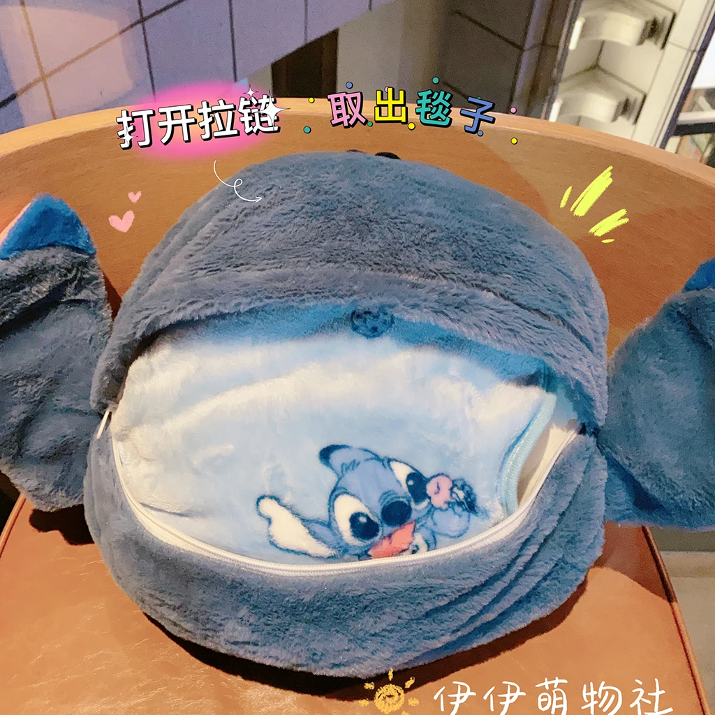 ディズニーステッチエイリアンぬいぐるみ枕ブランケット、かわいい柔らかいぬいぐるみ枕、ポータブルトラベルブランケット、女の子へのギフト