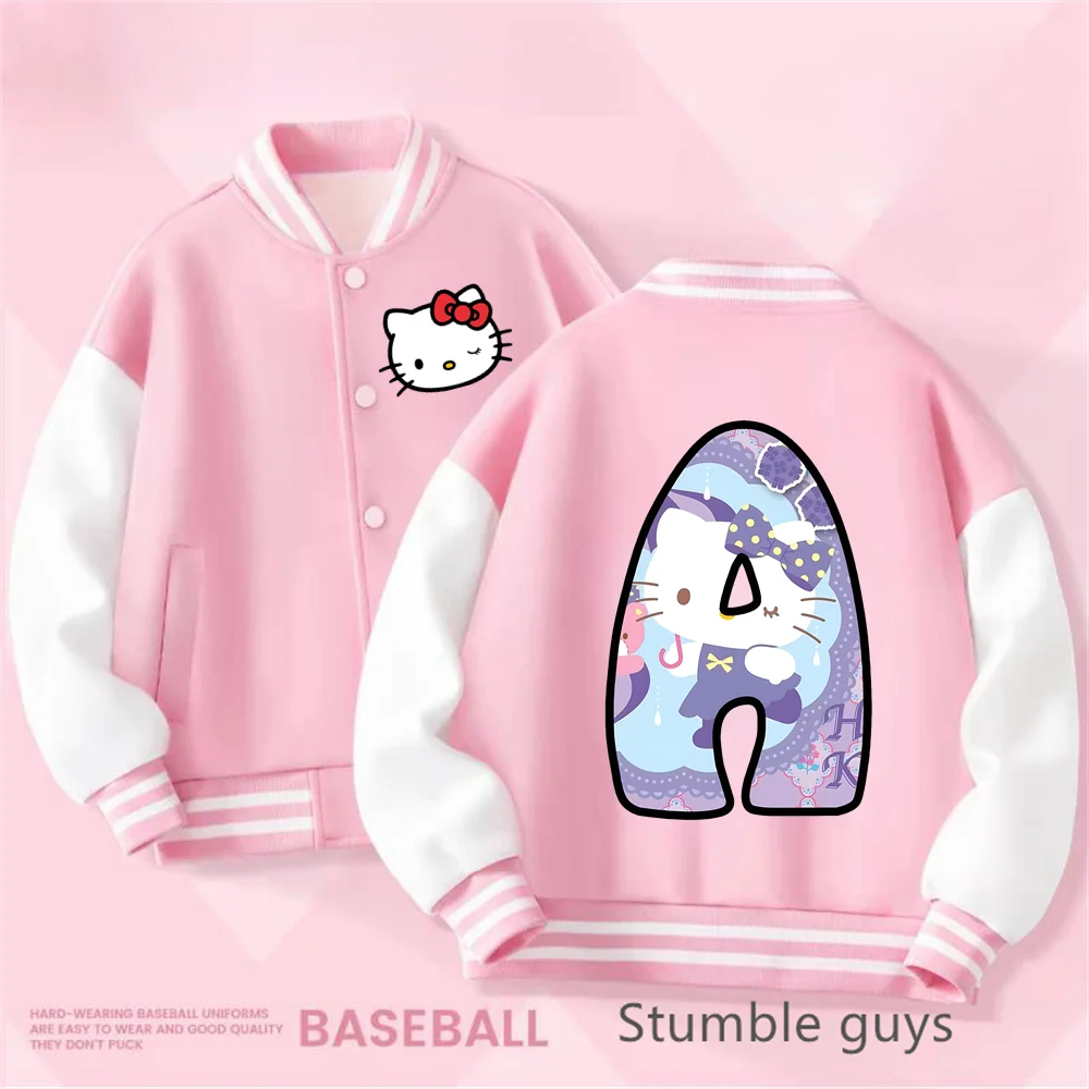 

Sanrio Kawaii Hello Kitty A-Z letter Cute Cartoon Girl Jacket Spring Autumn New Loose Children Baseball Uniform Birthday Gift
