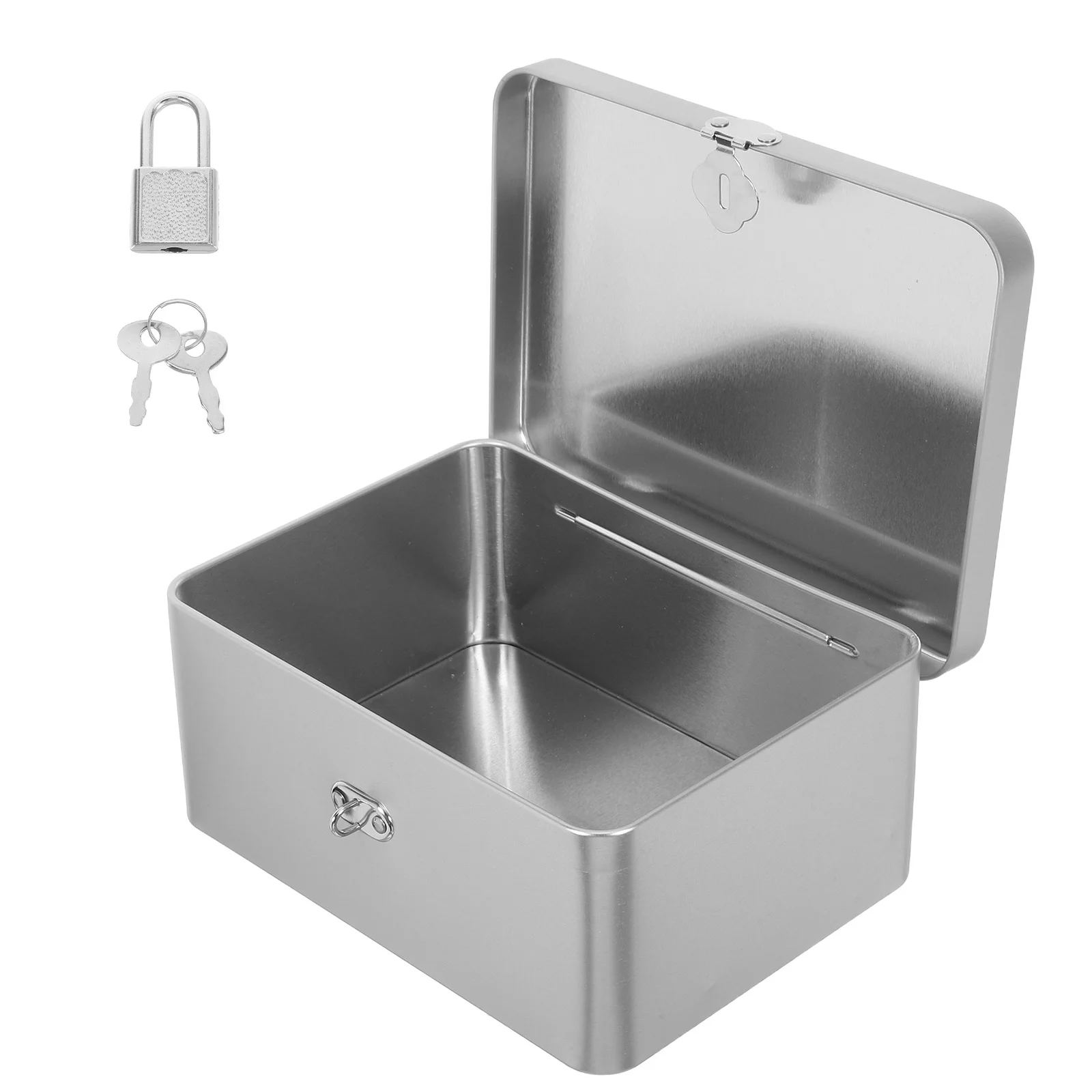 

Metal Storage Box Tinplate Rectangular Container With Hinged Lid Lockable Organizer For Candy Jewelry Snacks Desktop