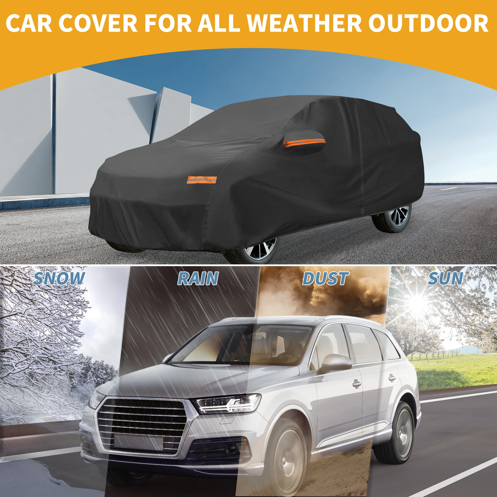 

UXCELL Universal for SUV Length 182" to 190" Car Cover Waterproof All Weather Outdoor Anti-UV Sun Rain Protection 210D-PU