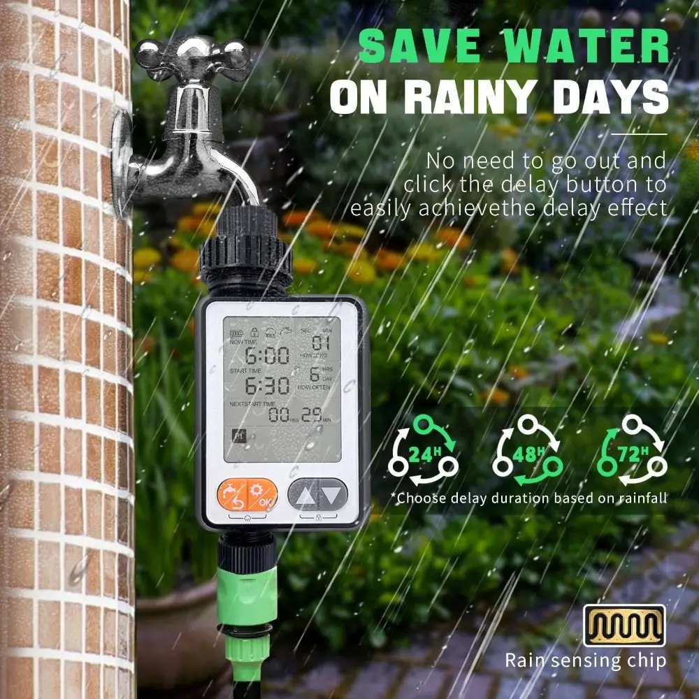 Large Screen Digital Watering Timer IPX5 Waterproof Large LCD Display Garden Watering Timer Adjustable Program Multiple Program