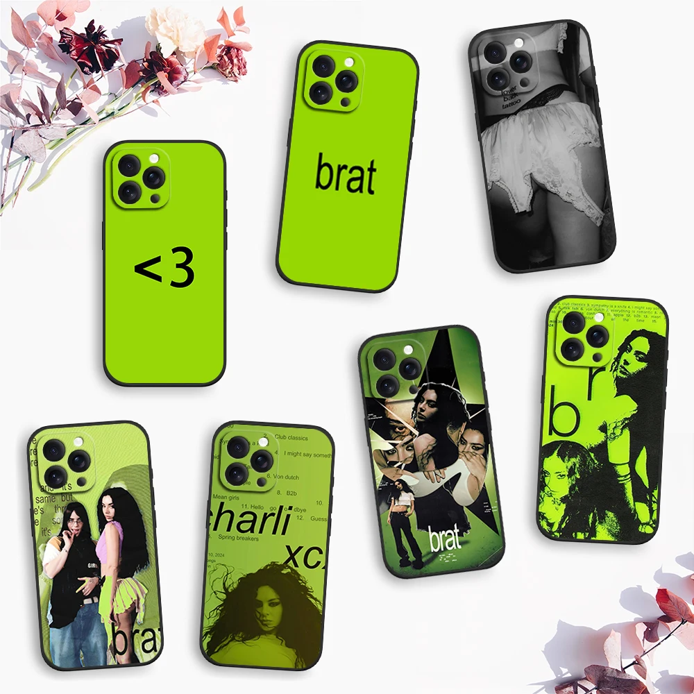 Singer Charli xcx Brat Guess Featuring B E Phone Case for iPhone 12 11 14 15 13 16 Max Plus Pro Black Soft Silicone Cover