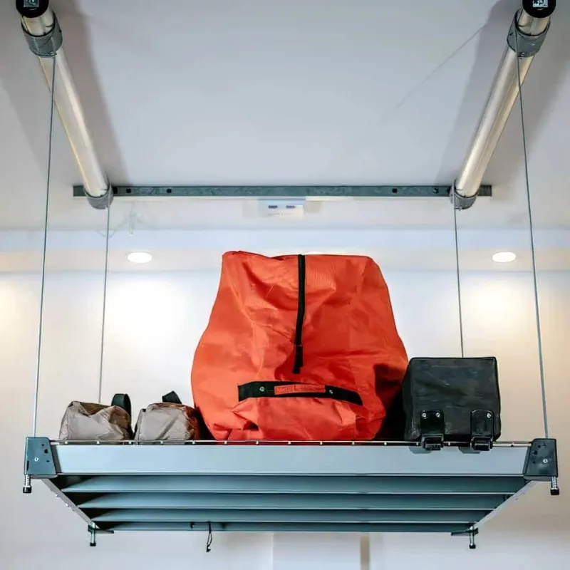 Electric Garage Ceiling Storage Lift Hands-Free Custom Shelving to Maximize Space Use