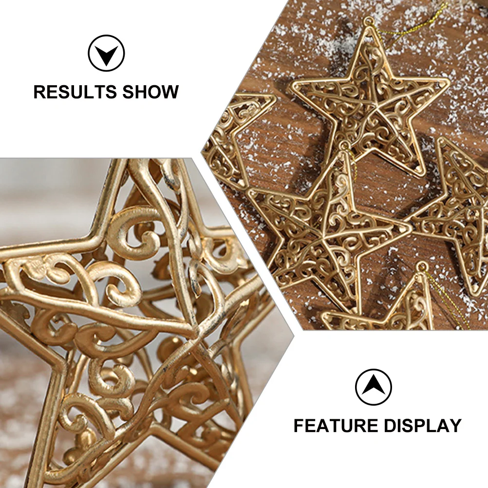 

6Pcs Golden Star Hanging Christmas Ornaments Premium Plastic Lightweight Easy Hang Tree Wall Door Window Fireplace Decor