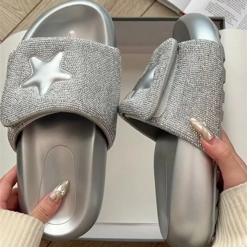 Sandalias con diamantes de imitación brillantes para mujer, zapatillas de alta calidad con plataforma, zapatos informales a la moda, 2024