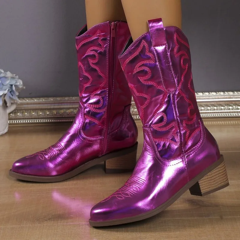 Gold High Women's Boots  Winter Women  Fashion Western Cowgirls Snow Women  Fashion Cowboy Leather Women image 6
